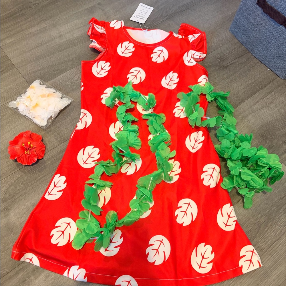 Vibrant Red Leafy Kids Costume with Green Garland